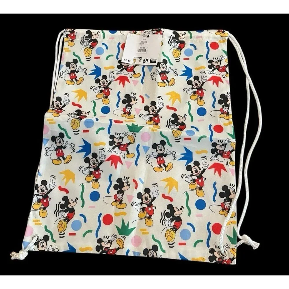 Disney Mickey Mouse All Over Print Drawstring Backpack Bag 14x18 Sling Light NWT